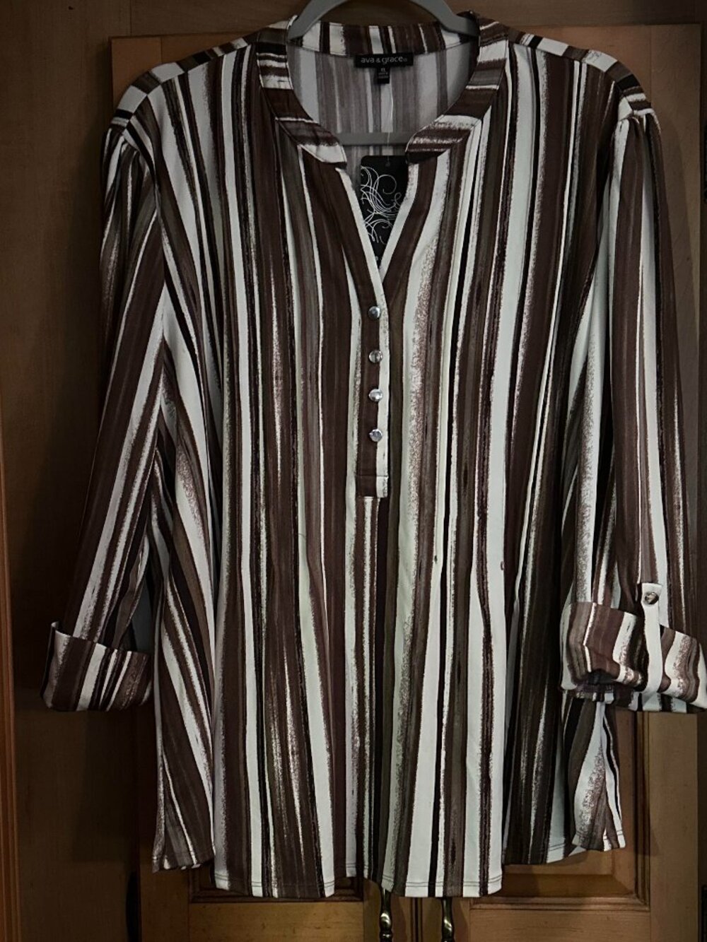 NWT Ava & Grace Brown Striped Top XL